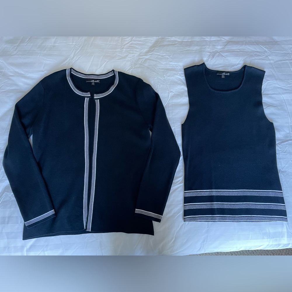 Willi Smith Dark Blue Cardigan Sweaterset with White Stripes
